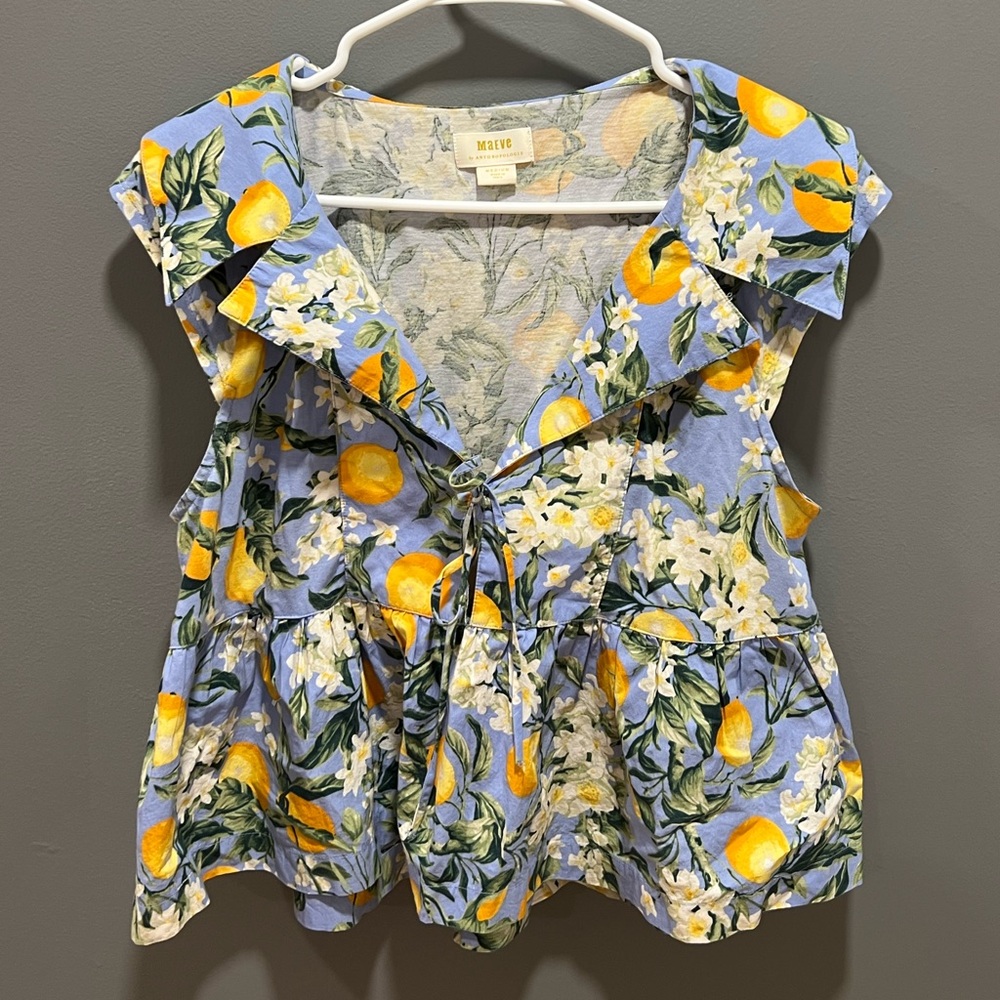 Maeve Blue Lemon Floral Sleeveless Blouse